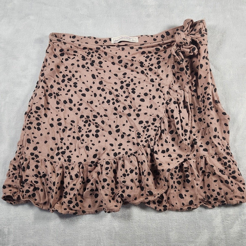 Abercrombie & Fitch Faux Wrap Mini Skirt Large Brown Black Polka Dot